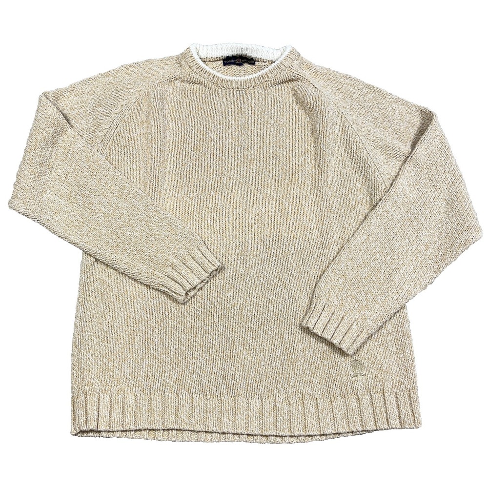 Vintage Tommy Hilfiger Sweater‎ Men XL Tan Heavy Knit Crewneck Rib Grandpa 90s